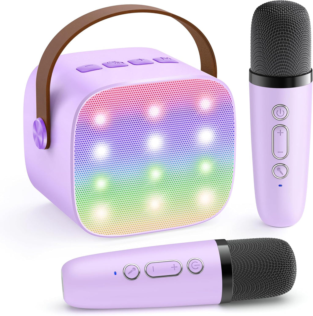 YLL Mini Karaoke Machine with 2 Wireless Microphones, TOP Kids Gifts for Girls Ages 3, 4, 5, 6, 7, 8, 9, 10, 11, 12 +Years Old, 4-12th Christmas Birthday Toy Gift for Girls Boys Party (Purple)